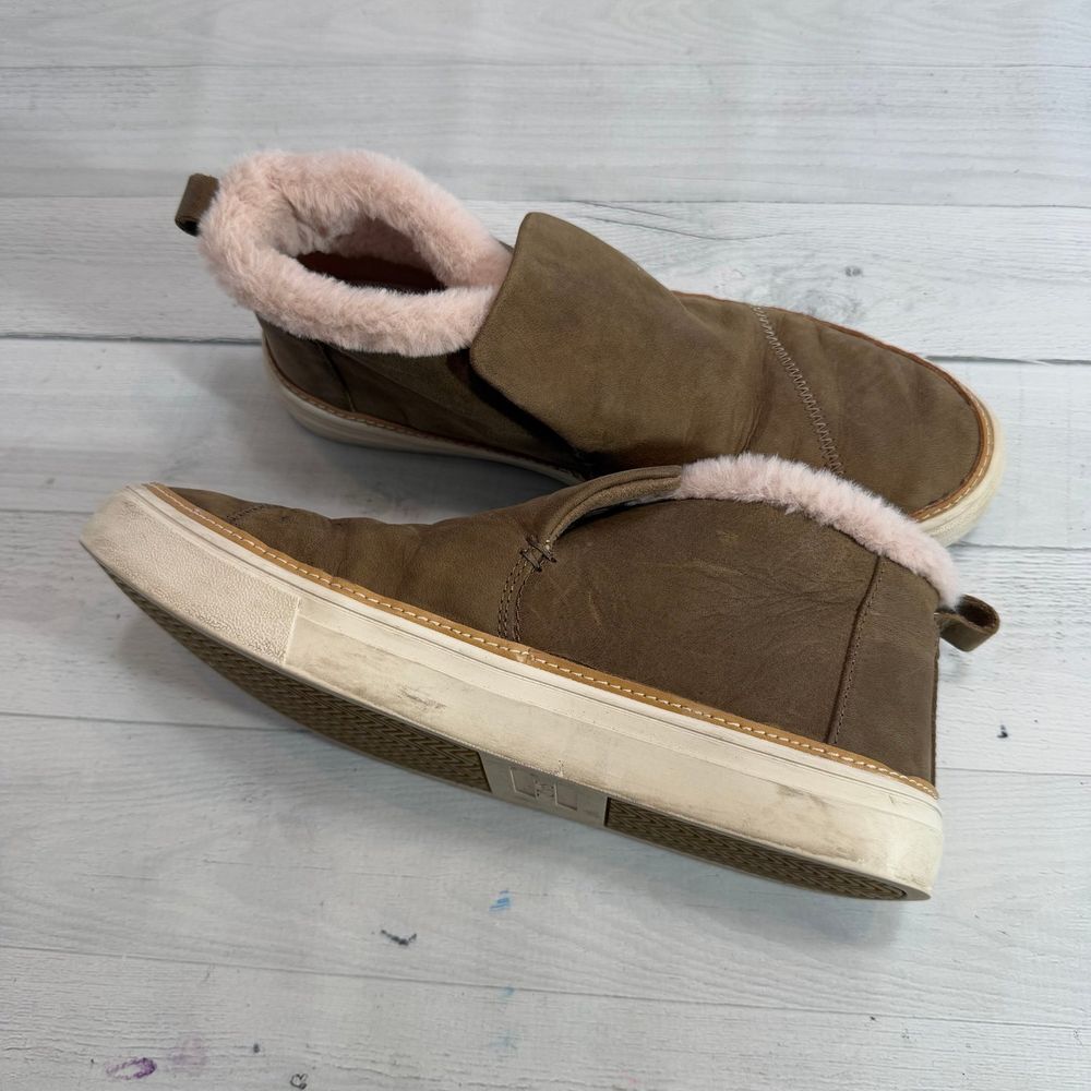 TOMS Paxton Sable Tan Leather/Faux Fur Slip On Sneaker Bootie Womens 8.5